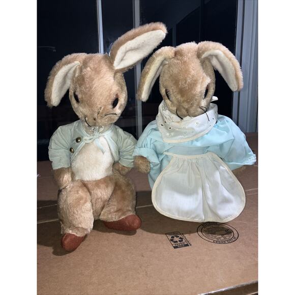 Beatrix Potter Mrs. Rabbit & Benjamin‎ Bunny Big Eyes Vintage Toy Set, Lot of 2 - Picture 1 of 16